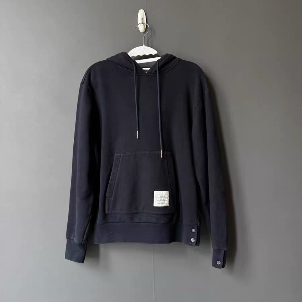 🚩steal authentic Thom Browne Black Hoodie with Signature Patch